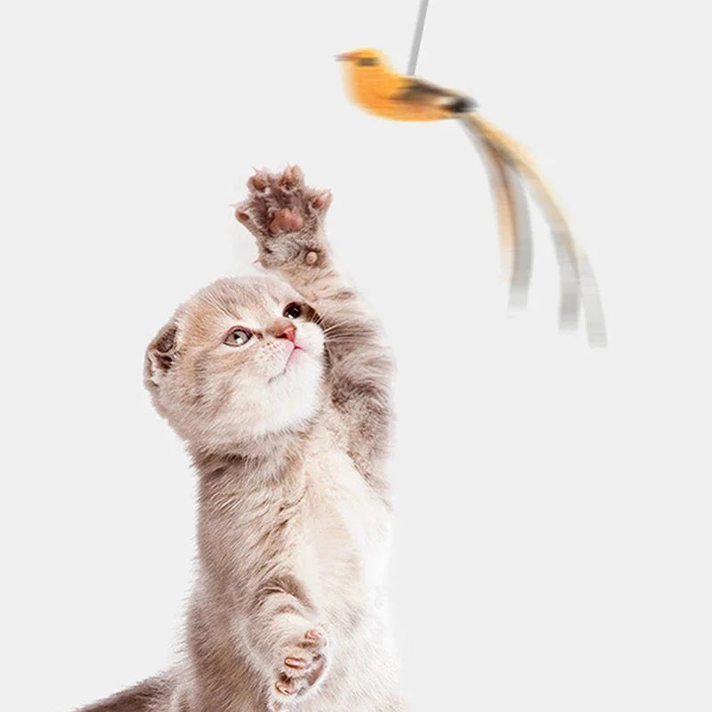 Bring out your cat’s natural hunting instincts with our bird teaser with feathers cat toy. A fun way to support mental stimulation.