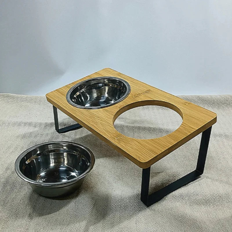 Elevated Wooden Pet Bowl Set