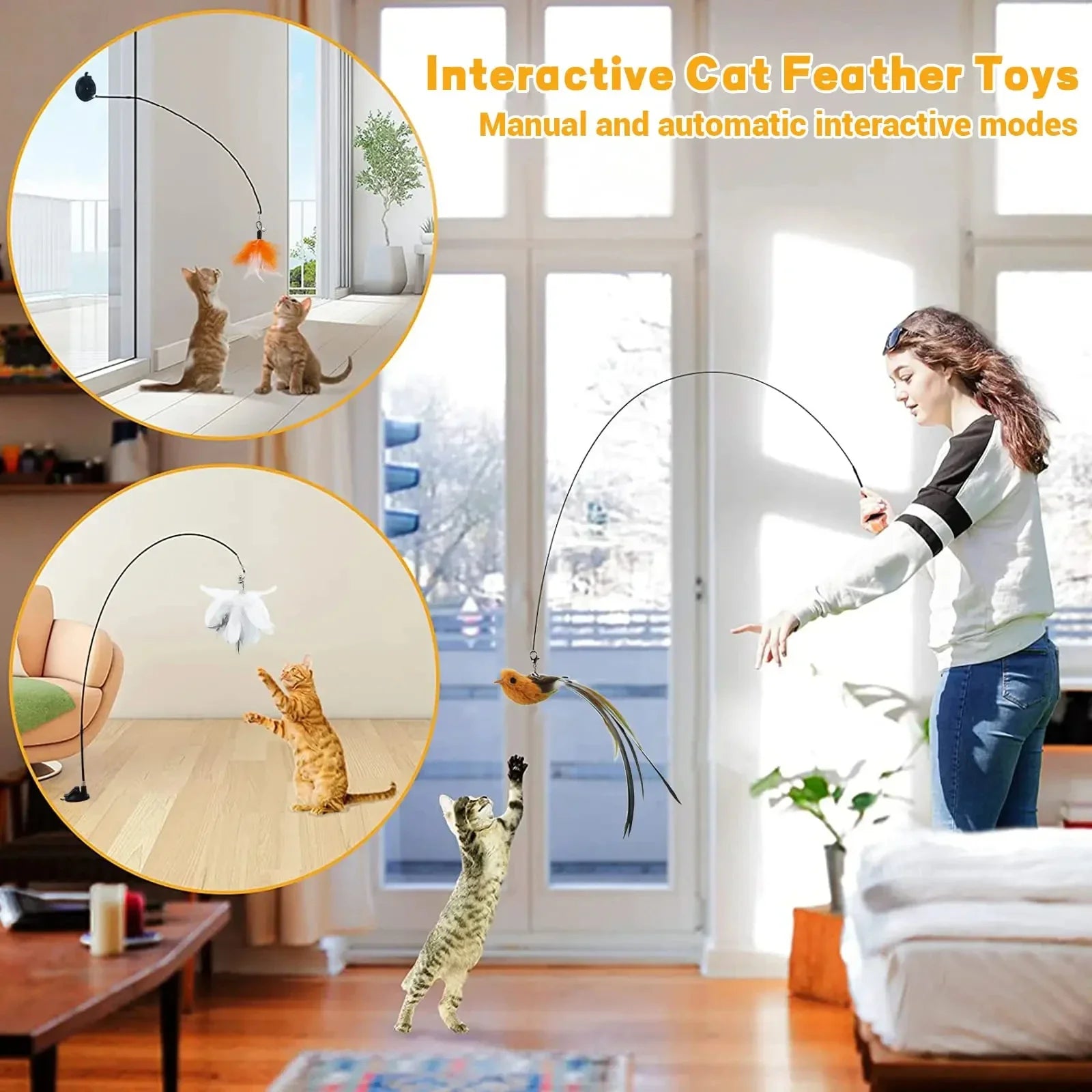 Keep your cat active with our bird teaser with feathers cat toy. Safe and perfect for hunting play, and indoor exercise fun.