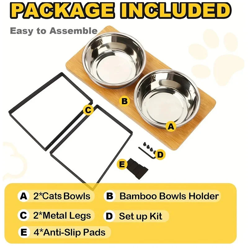 Elevated Wooden Pet Bowl Set