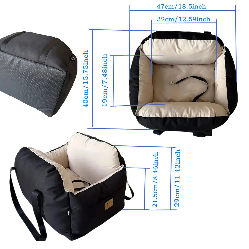Pet Car Booster Seat – Washable Travel Cushion & Safety Belt for Dogs & Cats