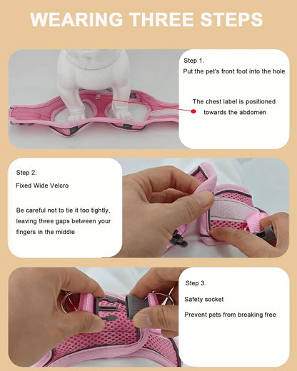PuppyMeo Soft Mesh Dog Harness Vest – No-Pull Adjustable Chest Strap for Small & Medium Dogs & Cats