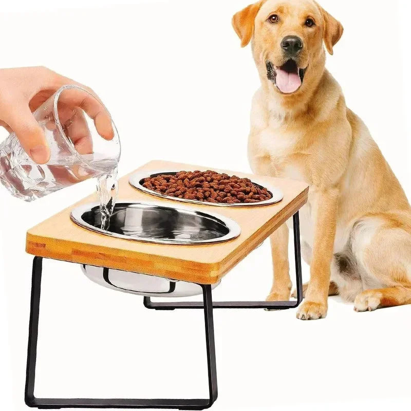 Elevated Wooden Pet Bowl Set
