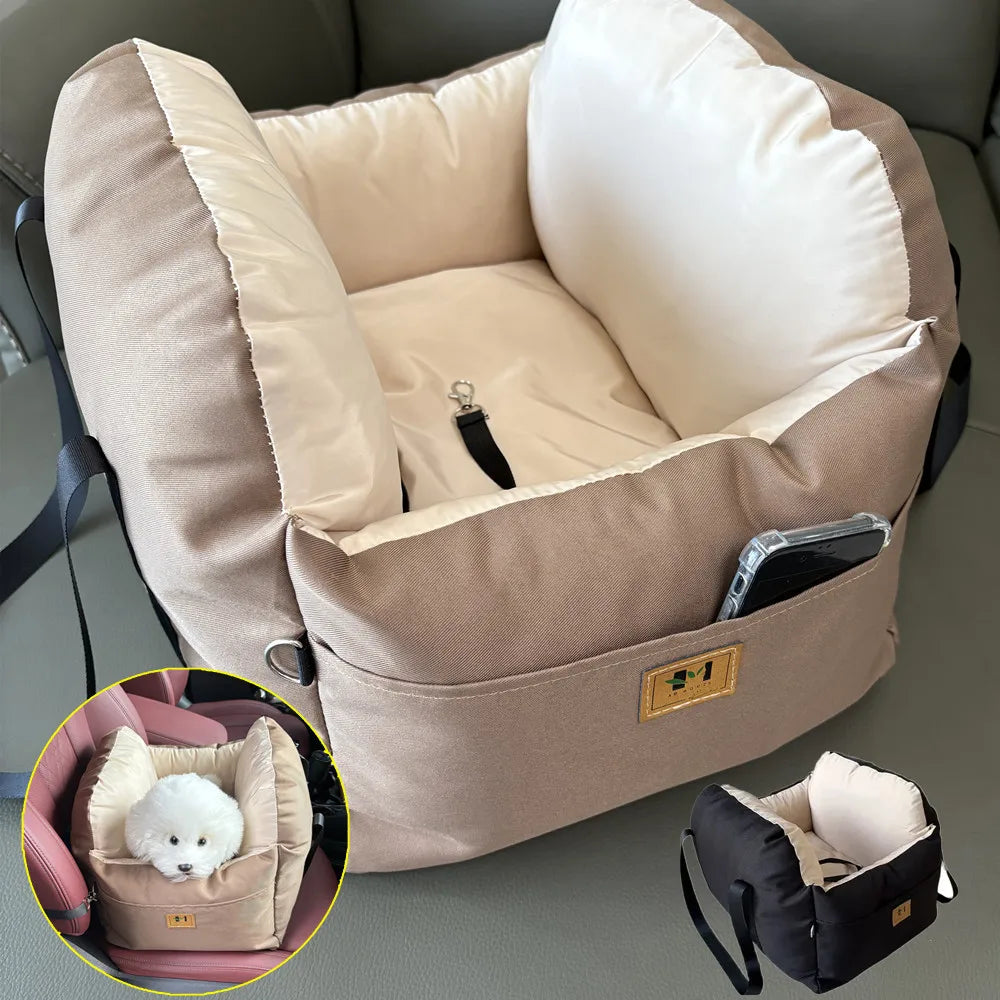 Pet Car Booster Seat – Washable Travel Cushion & Safety Belt for Dogs & Cats