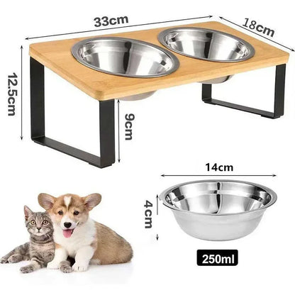 Elevated Wooden Pet Bowl Set