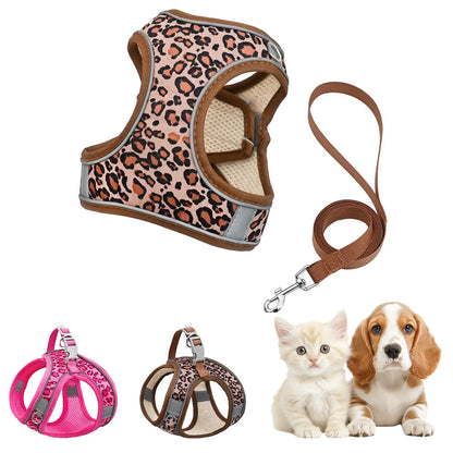 Adjustable Leopard Print Pet Harness Set