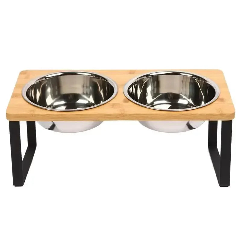 Elevated Wooden Pet Bowl Set