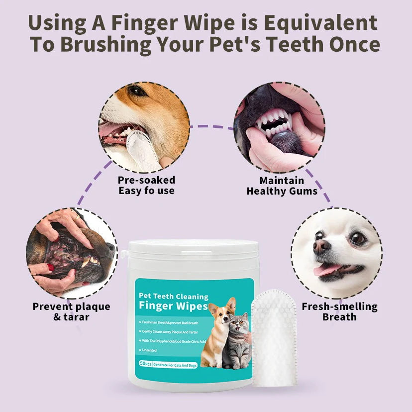 Disposable Pet Teeth Cleaning Finger Wipes – Dog & Cat Oral Care