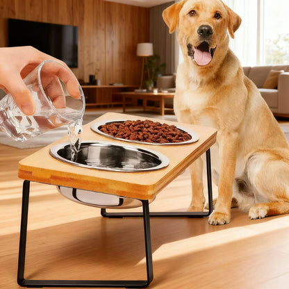 Elevated Wooden Pet Bowl Set
