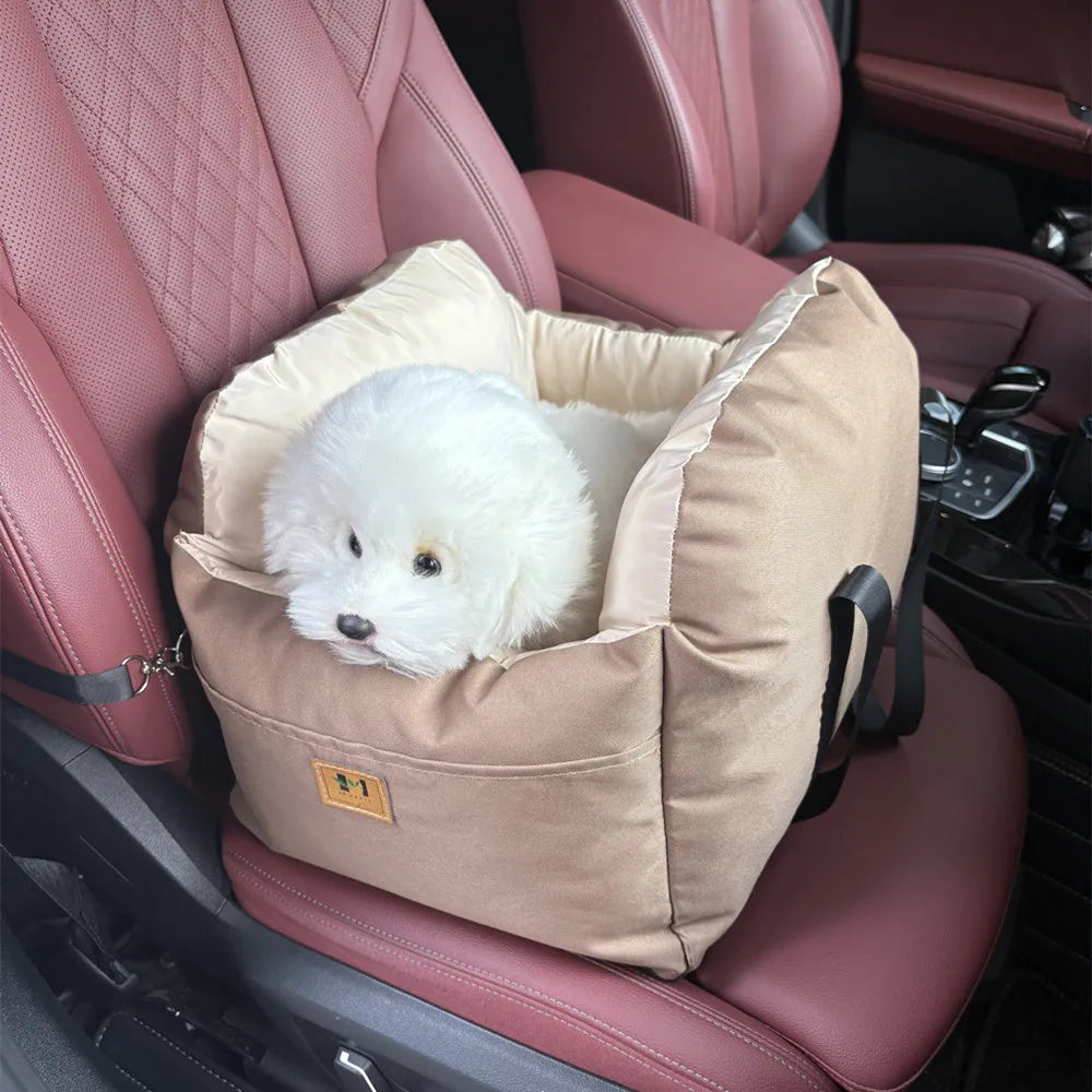 Pet Car Booster Seat – Washable Travel Cushion & Safety Belt for Dogs & Cats