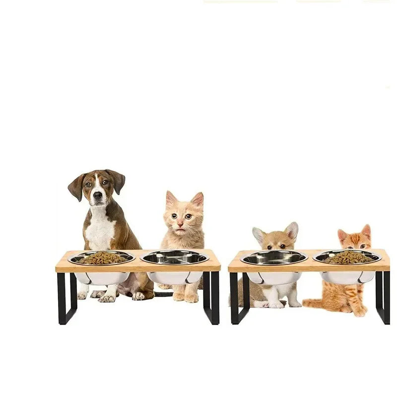 Elevated Wooden Pet Bowl Set