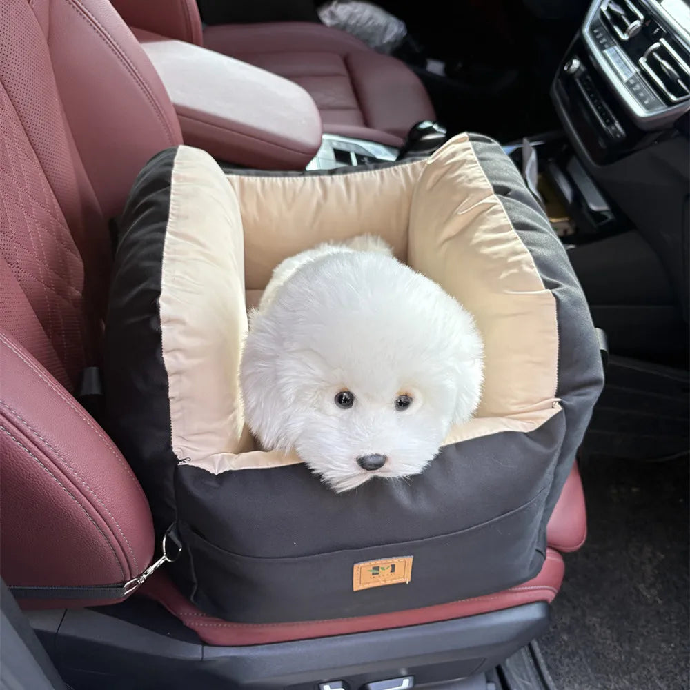 Pet Car Booster Seat – Washable Travel Cushion & Safety Belt for Dogs & Cats